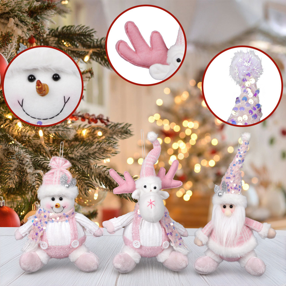 New Chistmas Sitting Doll Old Man Snowman Elk Pink Doll