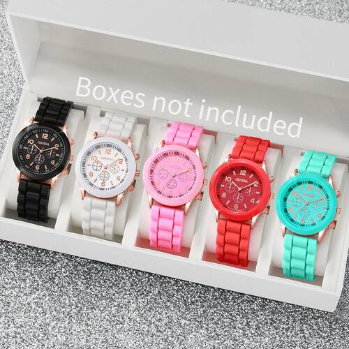 5PCS Women's WatchesSilicone Band Analog Quartz Watch