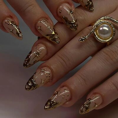 24Pcs Simple Fench Fake Nails with Almond Head Design