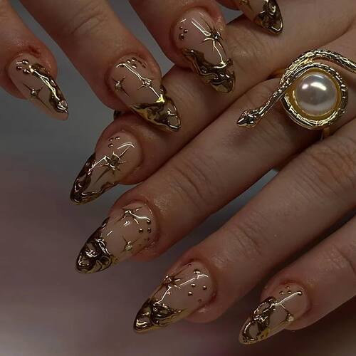 24Pcs Simple Fench Fake Nails with Almond Head Design