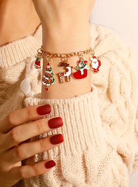 1Pcs Women Fashion Chistmas Cham Bacelet Women Enamel Xmas