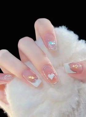 24pcs Love Heat Fake Nail Manicue Glitte Pink Design False