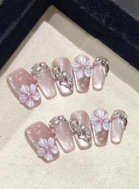 10Pcs Blue Handmade acylic Nails Set Pess on Pofessional