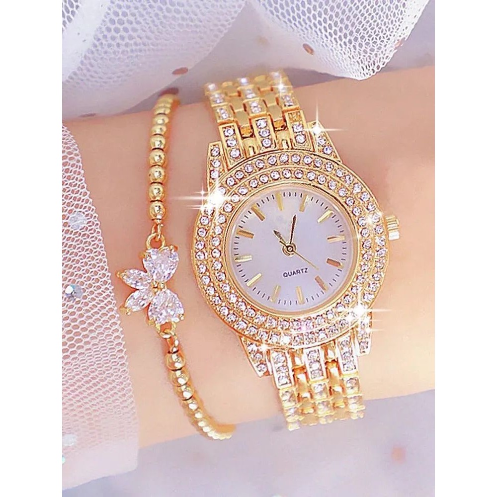 2pcs Fashionable Diamond Studded Real Nail Scale Alloy Set