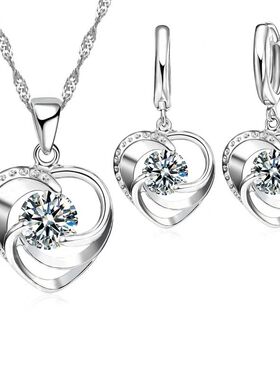925 Sterling Silver Stamped Necklace Earrings Set Long