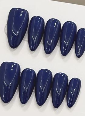 10Pcs Solid Colo Pess on Nails Glossy Ink Blue  False Nails