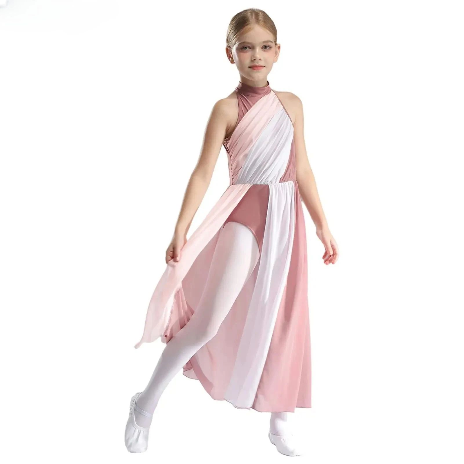 Teen Lyrical Modern Dance Dress Asymmetric Split Ballet