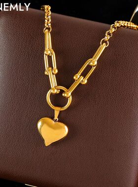 GANEMLY 316L Stainless Steel Gold Color Heart Love Pendant