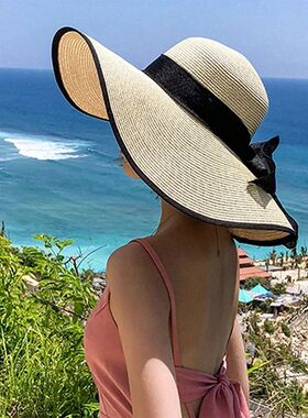 1Pcs Fashionable Women's Large Brimmed Bow Straw Hat For