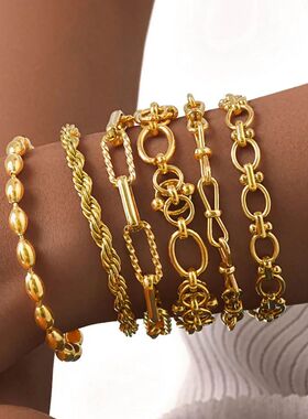 Chunky Stainless Steel Link Chain Bracelet For Woman, Gold