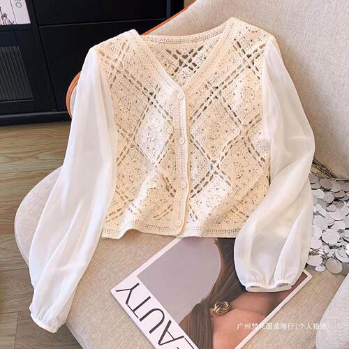 Super Fairy French Hollow Crochet Stitching Long Sleeve