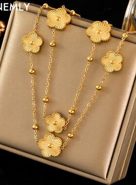 GANEMLY 316L Stainless Steel Gold Color Five-Leaf Clover