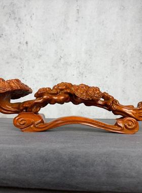花梨木雕灵芝如意摆件实木中式家居客厅玄关实木工艺装饰乔迁礼品