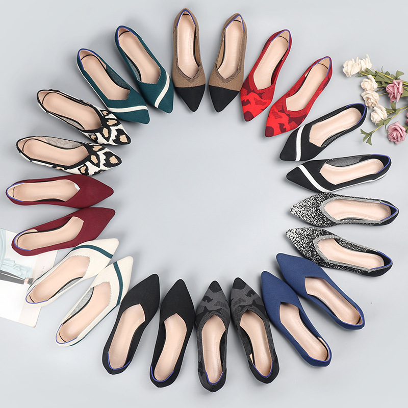 蛋卷欧美王妃鞋春秋飞织单鞋40豆豆41平底43大码女鞋软底针织尖头