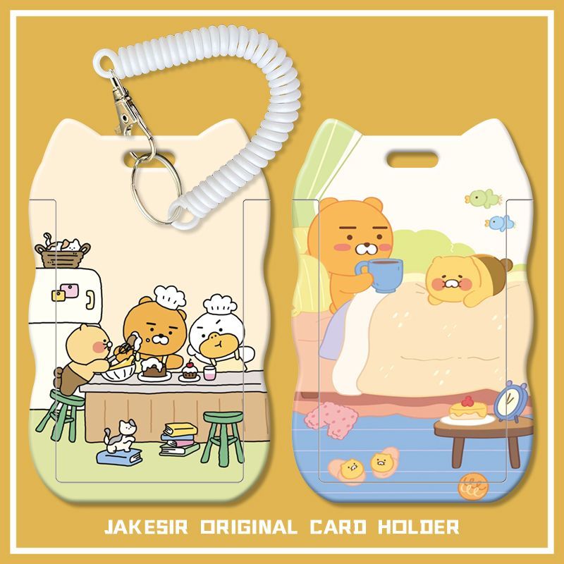 kakao可爱周边滑盖猫耳朵卡套饭卡公交保护套弹簧绳学生门禁收纳