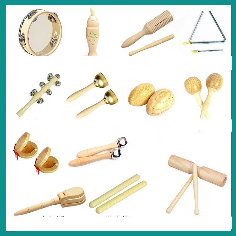 幼儿园三角铁铃鼓学生沙锤双响筒打击乐器儿童碰钟木鱼碰铃套餐