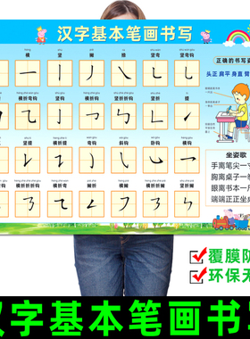 小学汉字基本笔画书写挂图墙贴语文笔顺笔画规则表认字识字表海报