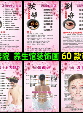 美容院养生馆装饰画挂画宣传海报艾灸拔罐颈椎病瑶浴头疗广告贴纸