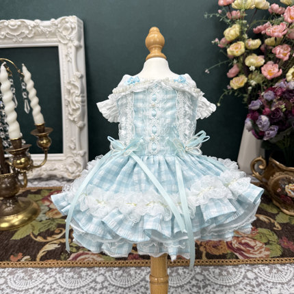 原创高定宠物狗狗衣服猫咪裙子洛丽塔公主风手工婚纱礼服蓝色恋人
