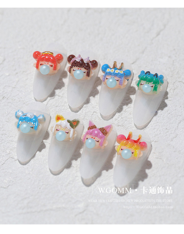 2021年新款网红流行俏皮美甲吹泡泡女孩少女心可爱卡通指甲装饰品