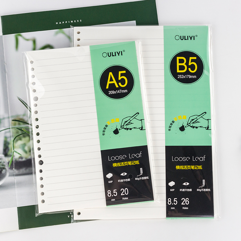 方格分栏20孔不透墨活页笔记本