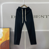 长裤 黑色直筒裤 男款 潮牌宽松简约百搭抽绳松紧腰牛仔裤 子 男生秋季