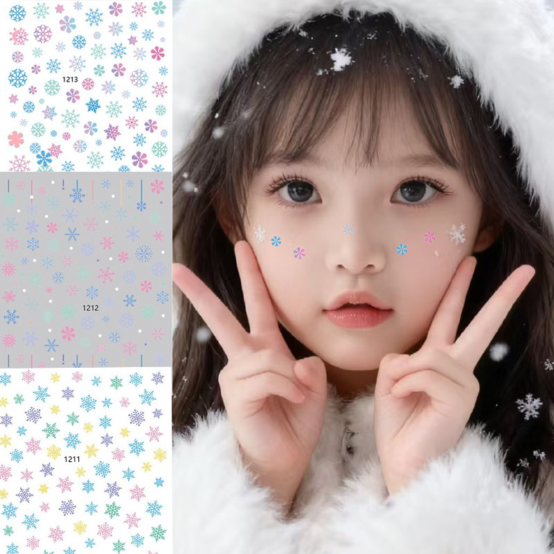 圣诞节脸部贴纸彩色雪花小图案