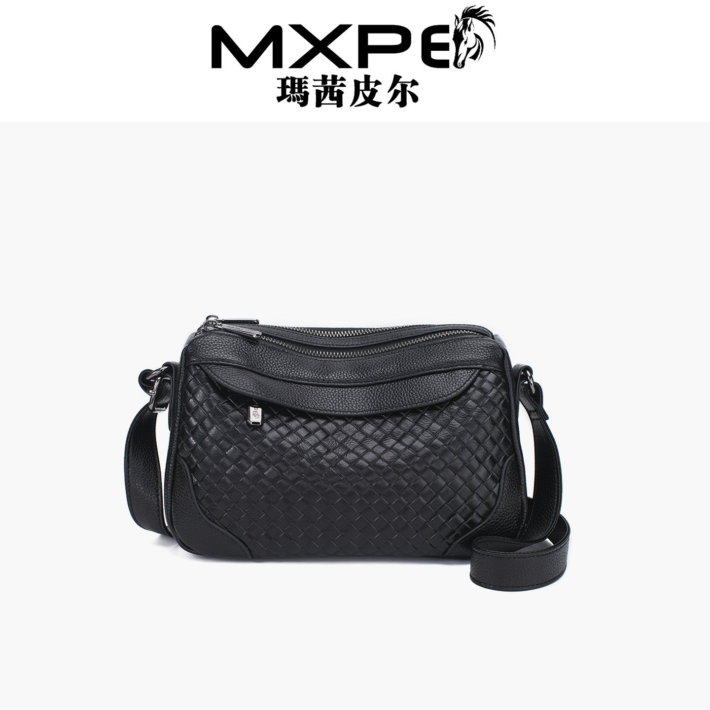 MXPE软皮编织多层大容量斜挎包女