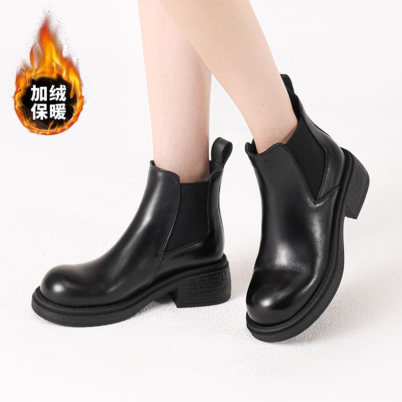 嘉俪多女鞋英伦短靴切尔西牛皮