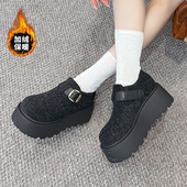 嘉俪多女欧美勃肯懒人毛毡冬季 加绒松糕底圆头魔术贴2025新款 舒适