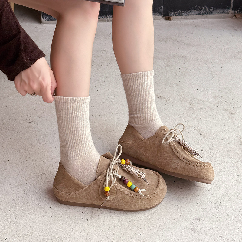 嘉俪多女欧美勃肯单鞋懒人牛反皮平底圆头系带2025新款秋季轻便,女鞋,勃肯鞋/软木鞋,淘宝优惠券,粉丝福利购,淘宝优惠卷