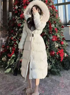 【大明月女装】新款女装毛领沙漏腰长款棉服QG3389