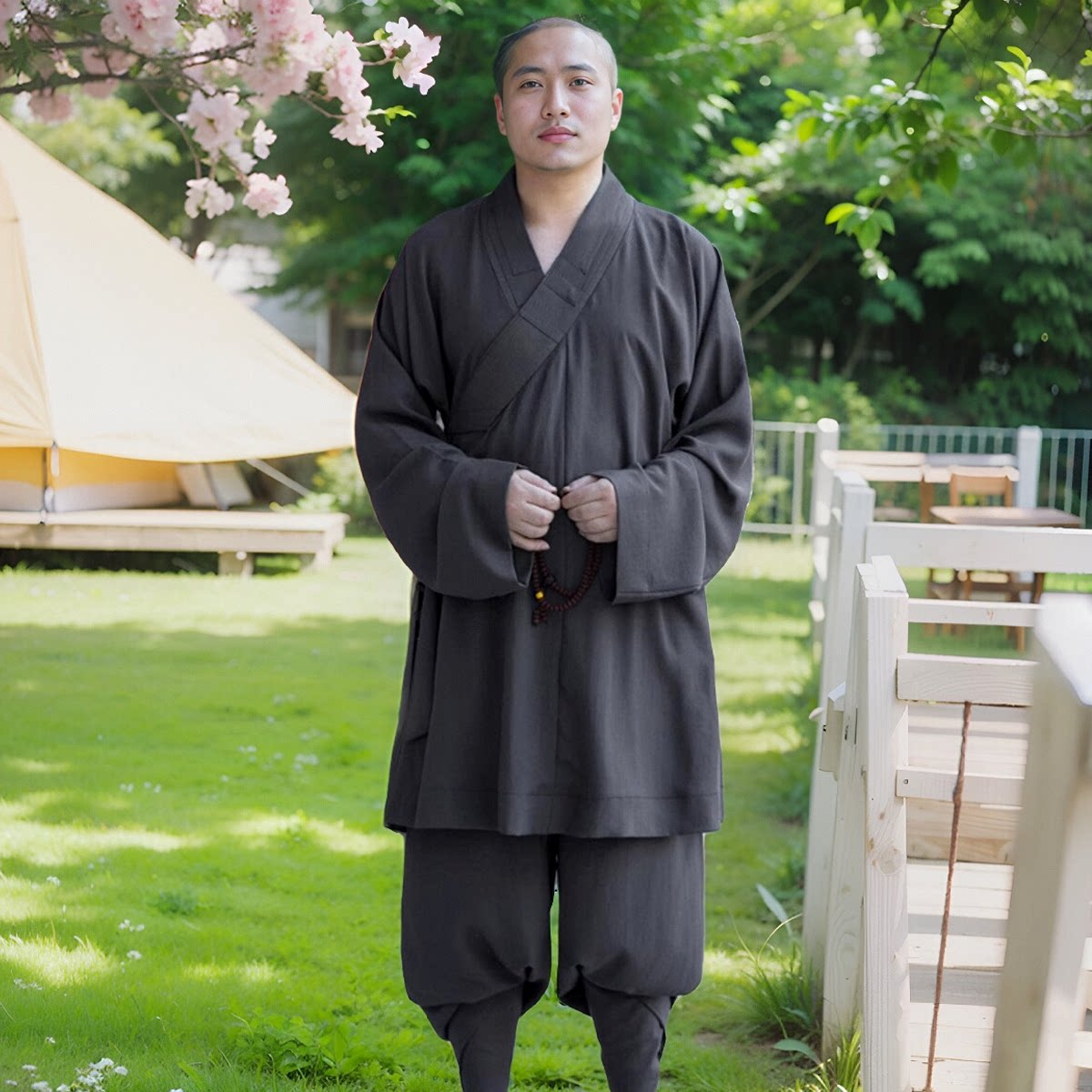如愿罗汉褂韩麻春夏四季男女和尚师父禅修套装透气抗皱比丘尼僧服