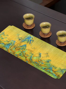 千里江山小茶席禅意桌旗瑞鹤图布艺杯垫防水茶巾中式干泡台茶盘垫