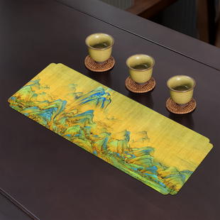 千里江山小茶席禅意桌旗瑞鹤图布艺杯垫防水茶巾中式干泡台茶盘垫