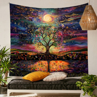 奇幻曼陀罗生命之树挂毯冥想疗愈挂布背景布桌布艺术空间装饰墙布