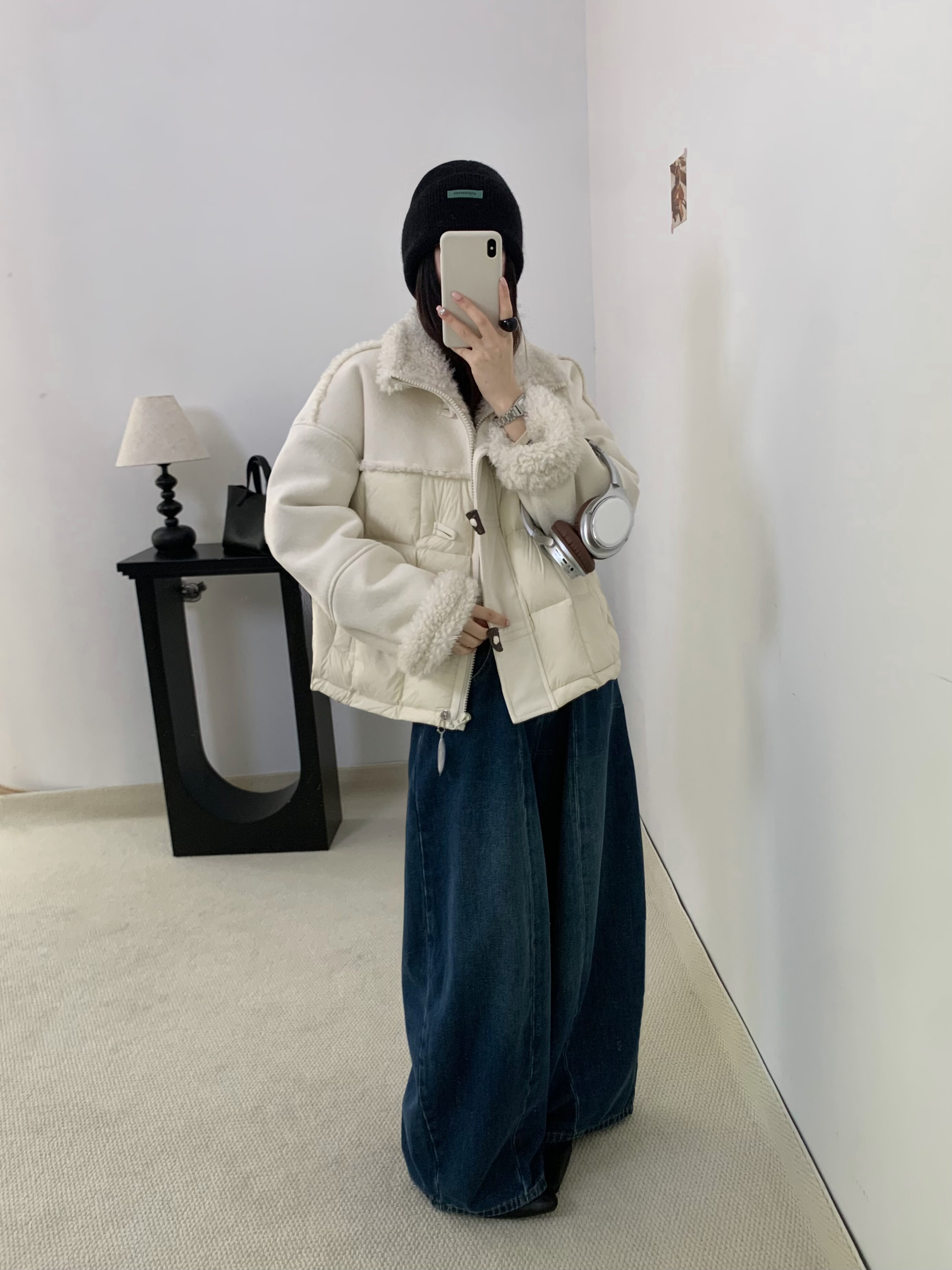 Wwhit屋白里2025秋新款时尚百搭宽松显瘦毛毛拼接羽绒服外套90绒