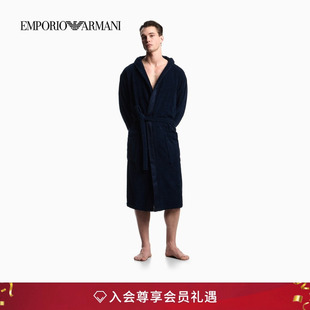 男士 阿玛尼秋冬新款 纯棉连帽系带提花浴袍官方 ARMANI EMPORIO