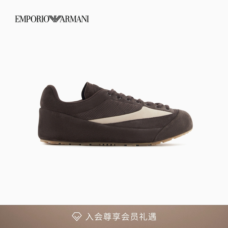阿玛尼男士绒面革撞色运动休闲鞋
