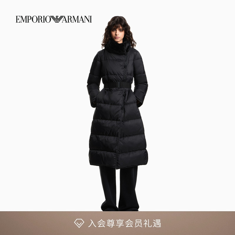 阿玛尼女士立领配腰带收腰羽绒服