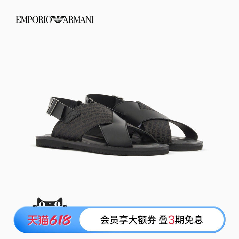 EMPORIO ARMANI/阿玛尼26年夏季新款男士牛皮革交叉袢带凉鞋官方