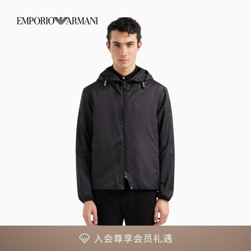 阿玛尼男女连帽拉链通体鹰标棉服