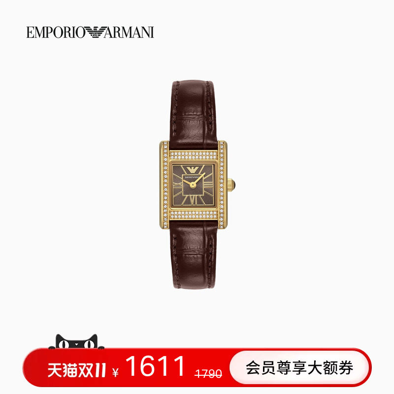 EMPORIO ARMANI/阿玛尼秋冬女手表方形皮革腕带时尚石英腕表官方