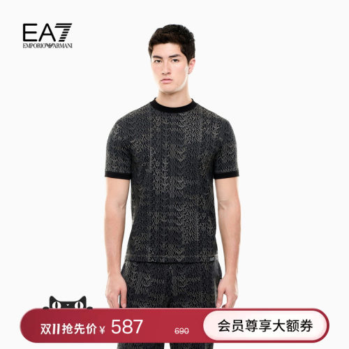 EA7/阿玛尼男士圆领短袖满印T恤