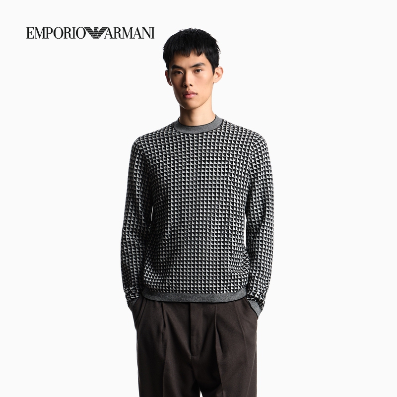 阿玛尼男士全绵羊毛圆领针织衫