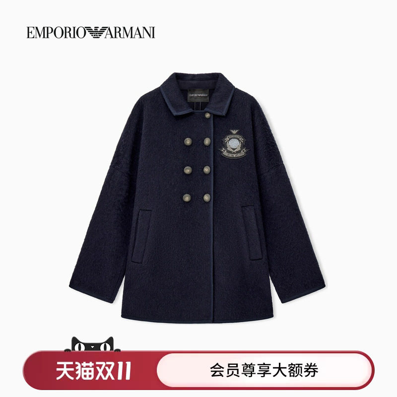 EMPORIO ARMANI/阿玛尼26年秋冬新款女士翻领落肩双排扣短大衣