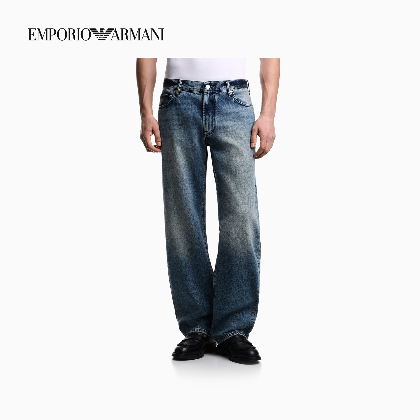 EMPORIO ARMANI/阿玛尼26年夏季新款男士宽松直筒水洗中腰牛仔裤