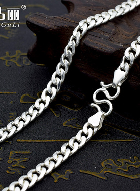 霸气银项链足银粗款古巴马鞭链男