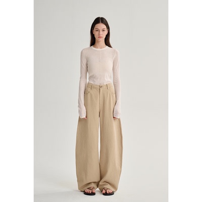 MAISON CECILE 三色/汉麻棉混纺自然肌理通勤松弛感弧形裤