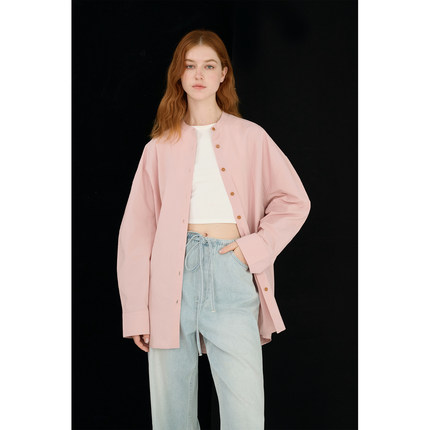 MAISON CECILE三色/彩色扣子弧形袖圆领简约基础款廓形衬衫